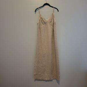 Hirsch & Timber Beige Tan Linen Maxi Dress Slip Size S Lagenlook Boho Minimalist